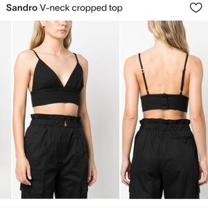 Sandro Paris Black Elegant V Neck Triangle Crop Top - Size M/Large (8-10)NWT